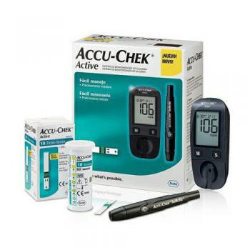 Kit Accu-Chek Active medidor + lancetador + tiras com 10 unidades