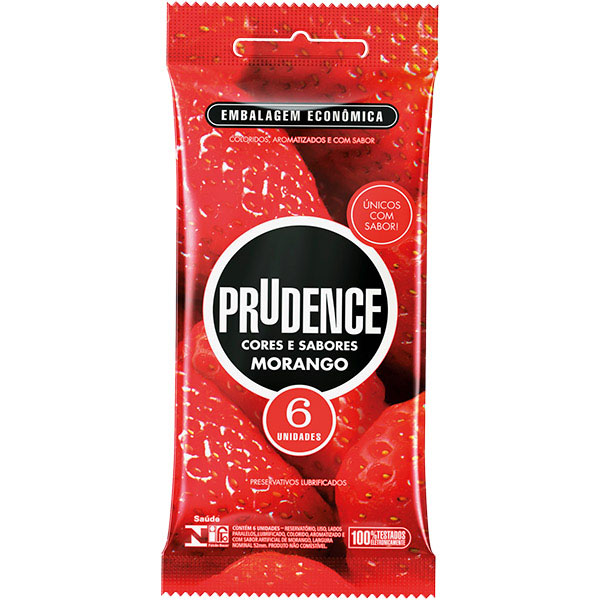 PRESERVATIVO PRUDENCE CORES E SABORES MORANGO COM 6 UNIDADES