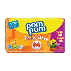 Fralda Pom Pom Protec Baby Econômica M Com 30 Unidades