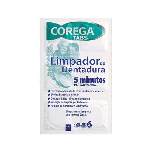 Limpador de Dentadura Corega Tabs Antibacteriano Branqueador 6 Comprimidos Efervescentes