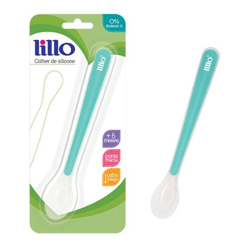 Colher de Silicone Lillo com Cabo Longo Azul