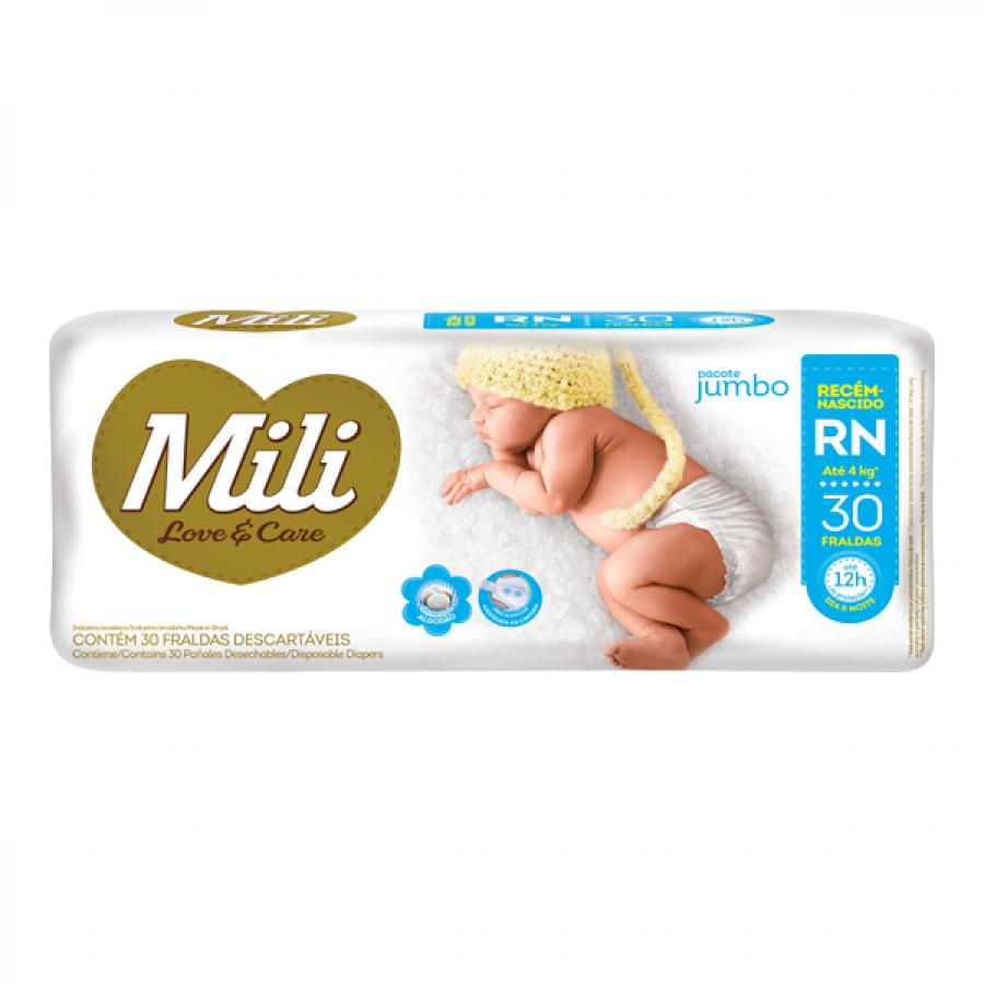 FRALDA MILI LOVE E CARE RN JUMBO COM 30 UNIDADES