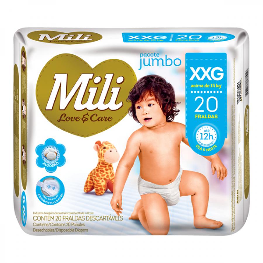 FRALDA MILI LOVE E CARE XXG JUMBO COM 20 UNIDADES