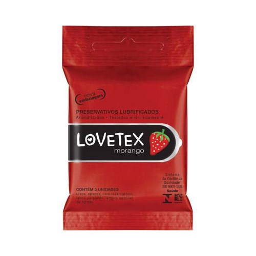 Preservativo Lovetex Bolso Morango  Com 3 Unidades