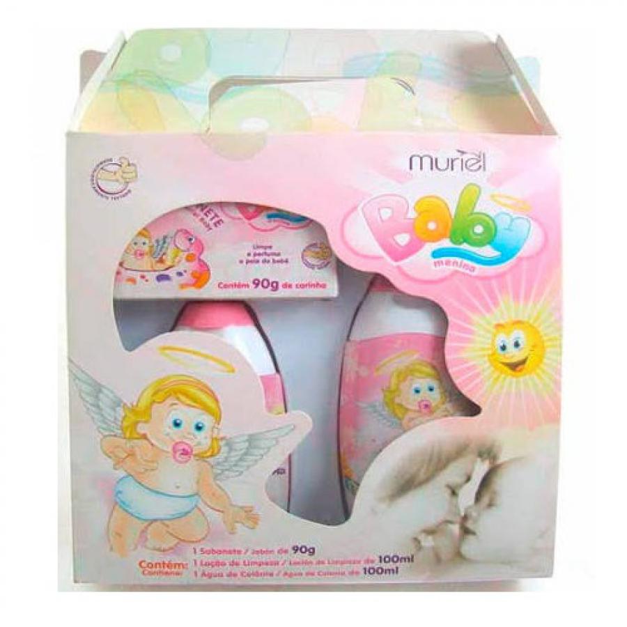KIT MURIEL HORA DO BANHO - BABY SHAMPO+COLONIA+SABONETE MENINA