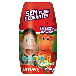 Gel Dental Bitufo Cocorico Ate 05 Anos Sem Fluor Frutas Tropicais 100g