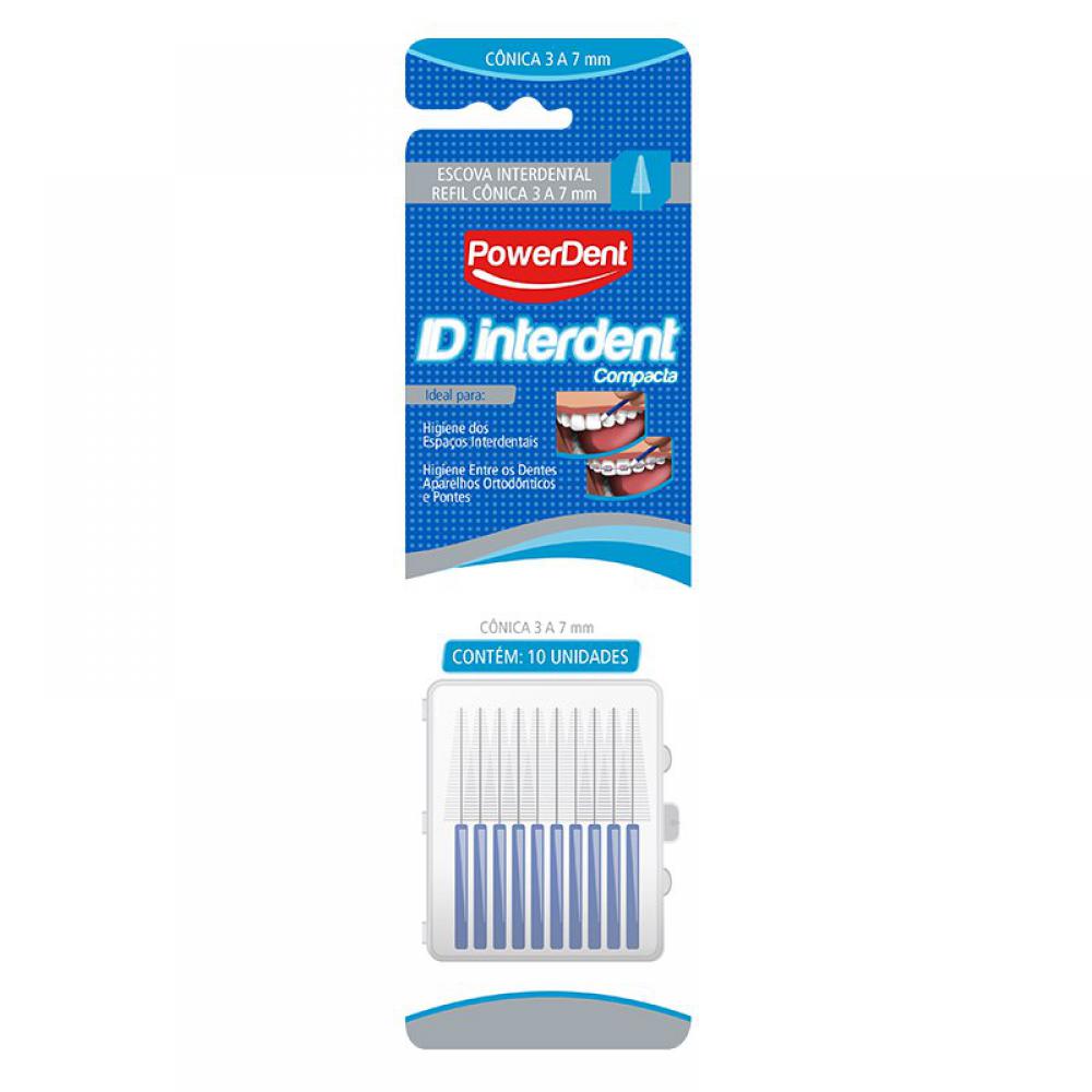 Escova PowerDent Interdental Conica 3 a 7mm Azul 10Unidades