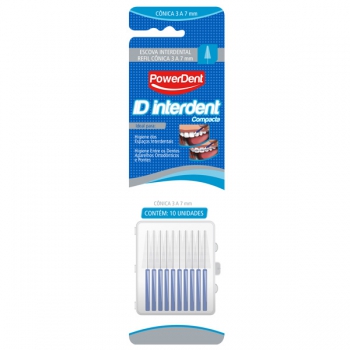 Escova PowerDent Interdental Conica 3 a 7mm Azul 10Unidades